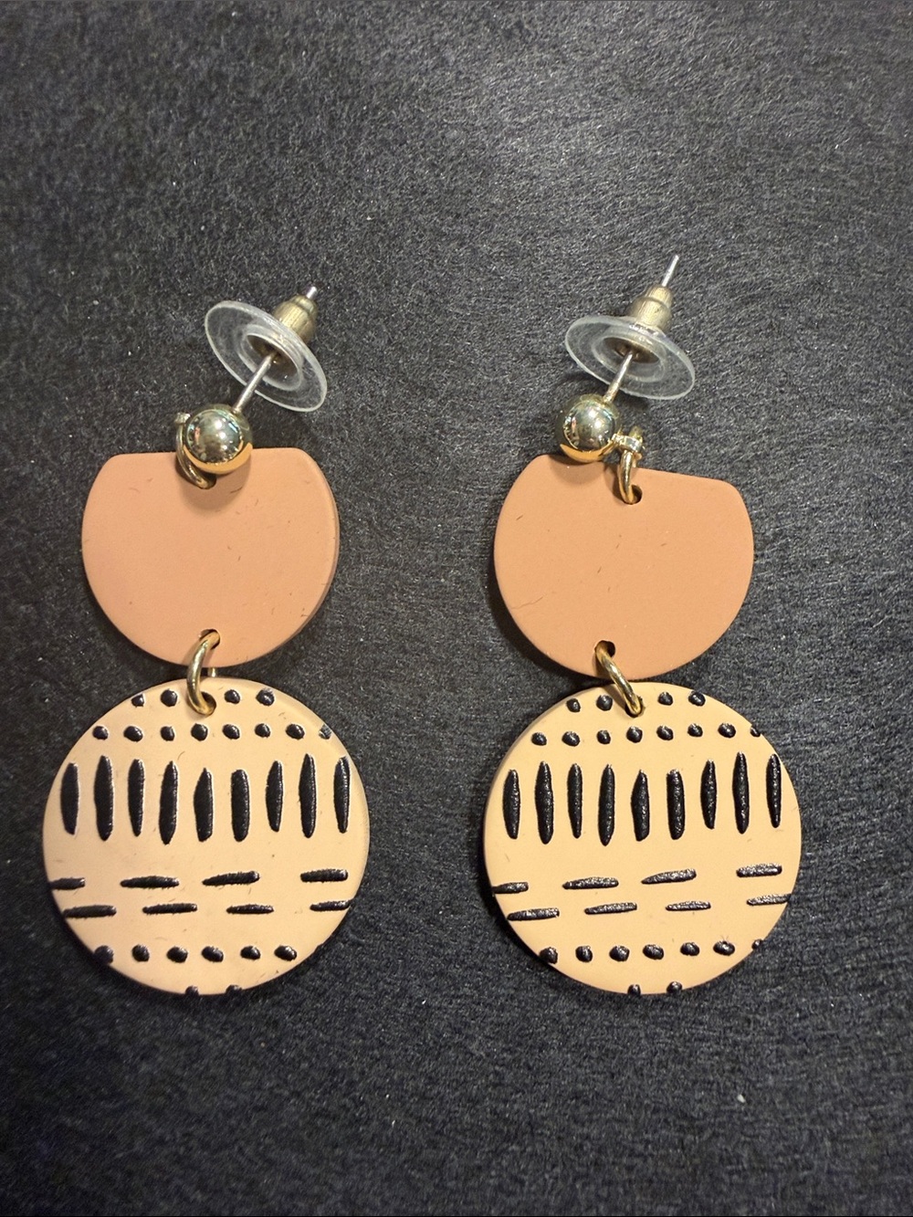 Terracotta, Tan, and Black Patterned Drop Earrings - Women Jewelry